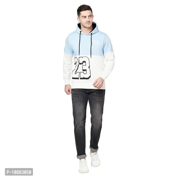 GREST Men's Casual Colour Block Hooded  Sweatshirt(Sky_L) - M