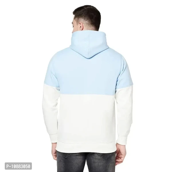 GREST Men's Casual Colour Block Hooded  Sweatshirt(Sky_L) - 2XL