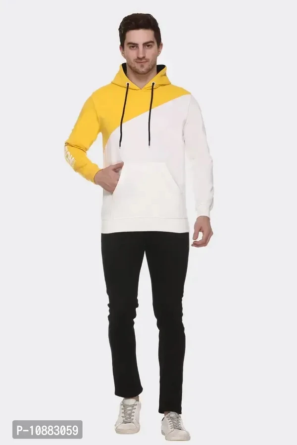 GREST Men's Casual Colour-Block Hooded Sweatshirt (Yellow) - M