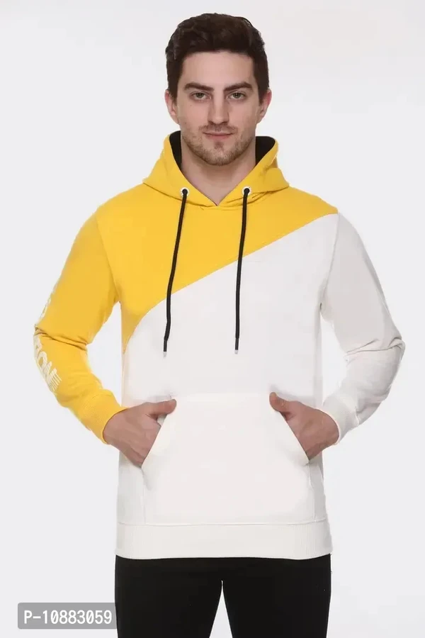 GREST Men's Casual Colour-Block Hooded Sweatshirt (Yellow) - 2XL