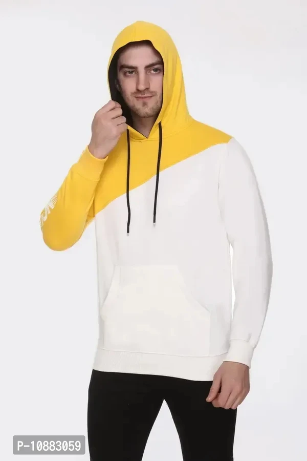 GREST Men's Casual Colour-Block Hooded Sweatshirt (Yellow) - 2XL
