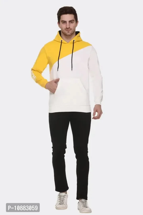 GREST Men's Casual Colour-Block Hooded Sweatshirt (Yellow) - 2XL