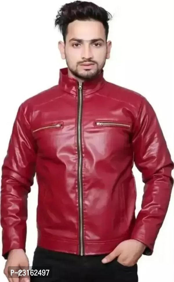Classic PU Solid Jacket for Men  - L