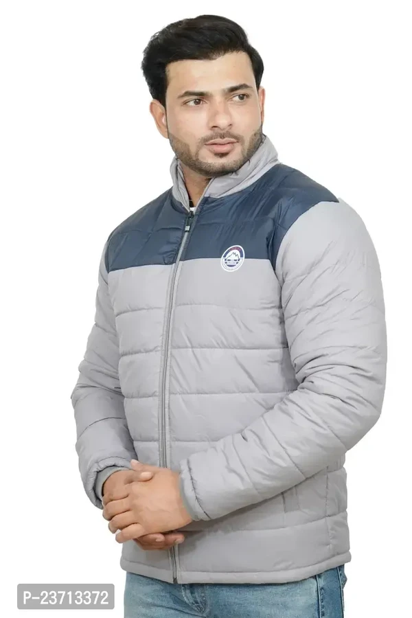 Trendy Grey Fleece Long Sleeve Biker Jacket For Men  - M