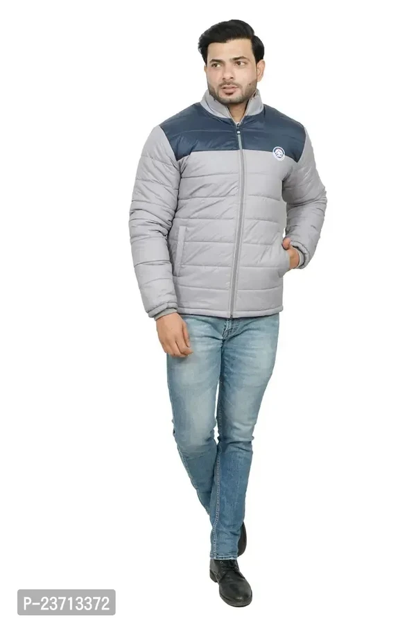 Trendy Grey Fleece Long Sleeve Biker Jacket For Men  - M