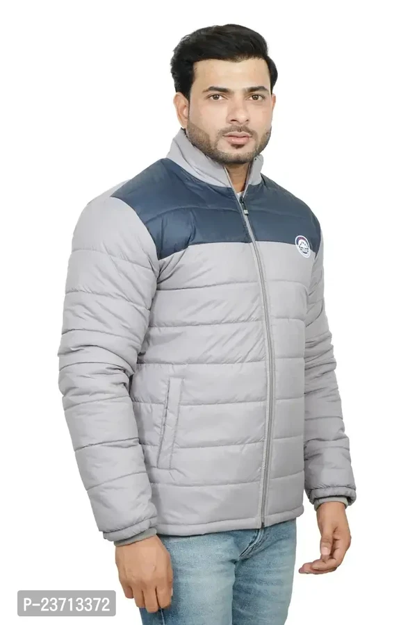 Trendy Grey Fleece Long Sleeve Biker Jacket For Men  - L