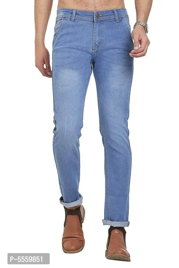 Stylish Cotton Blend Blue Regular Fit Denim Jeans For Men - 30
