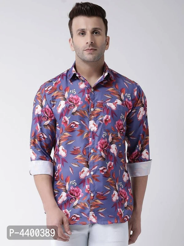 Stylish Purple Printed Cotton Blend Slim Fit Causal Shirt For Men  - 38