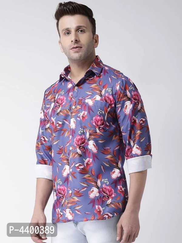 Stylish Purple Printed Cotton Blend Slim Fit Causal Shirt For Men  - 38