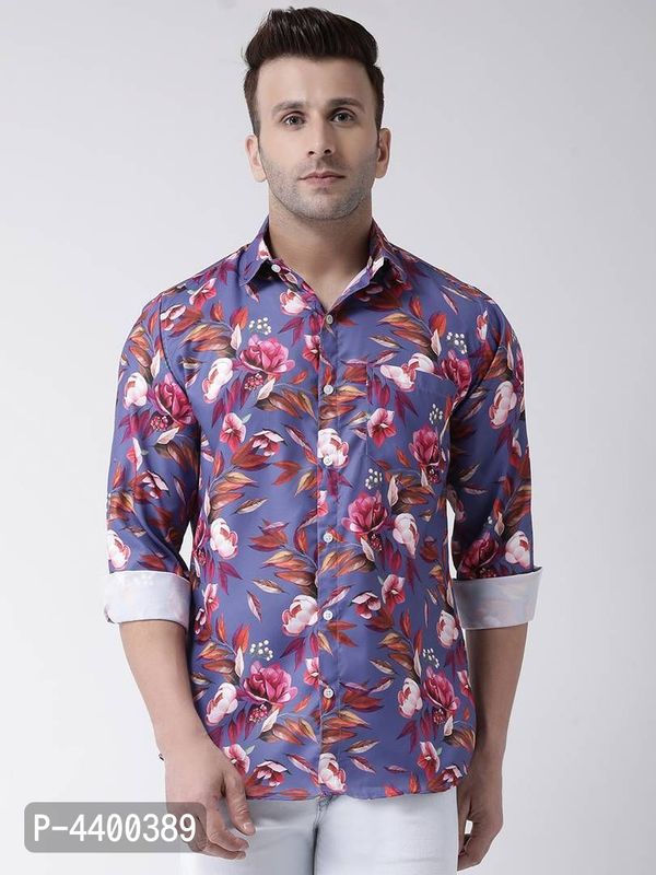 Stylish Purple Printed Cotton Blend Slim Fit Causal Shirt For Men  - 40