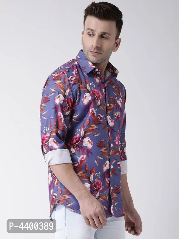 Stylish Purple Printed Cotton Blend Slim Fit Causal Shirt For Men  - 40