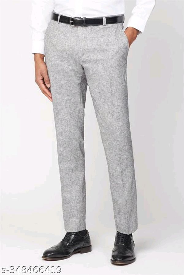 Grey Textured Linen Look Tailored Fit Suit Trousers  - 38