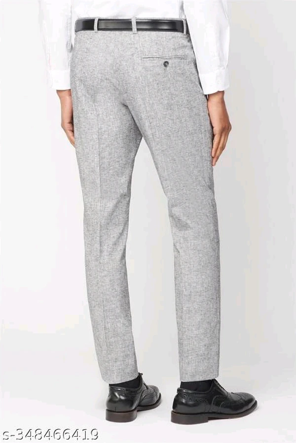 Grey Textured Linen Look Tailored Fit Suit Trousers  - 38