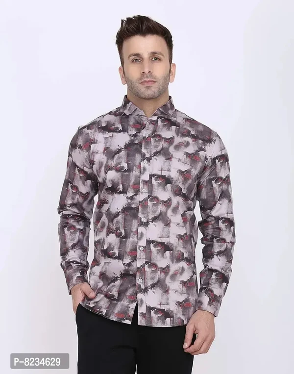 FEBIA Mens Cottonblend Floral Printed Fullsleeve Shirt - L