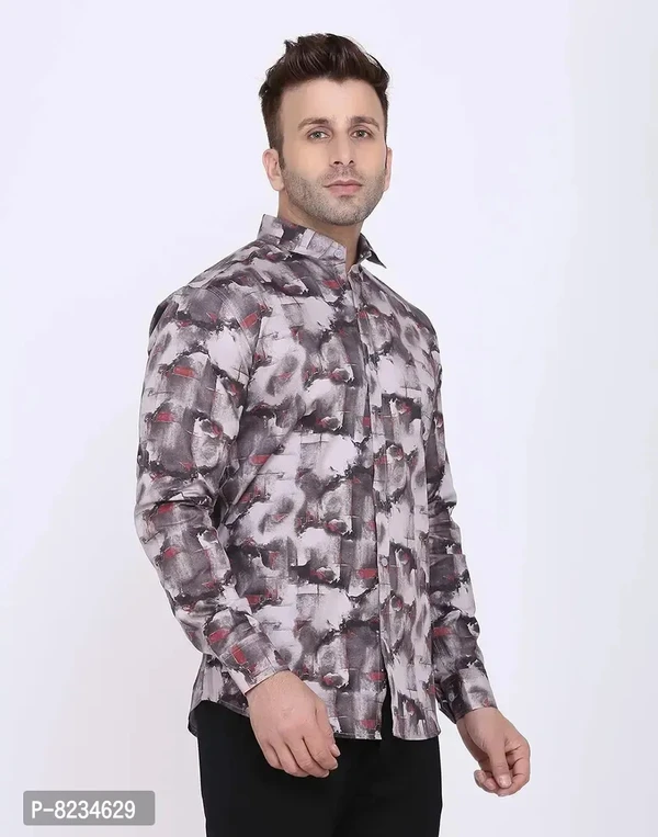 FEBIA Mens Cottonblend Floral Printed Fullsleeve Shirt - L