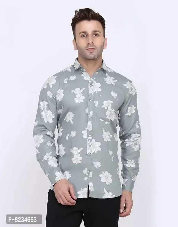 FEBIA Mens Cottonblend Floral Printed Fullsleeve Shirt - M