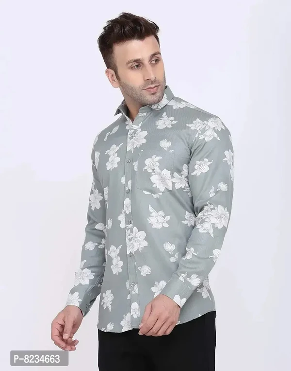 FEBIA Mens Cottonblend Floral Printed Fullsleeve Shirt - M