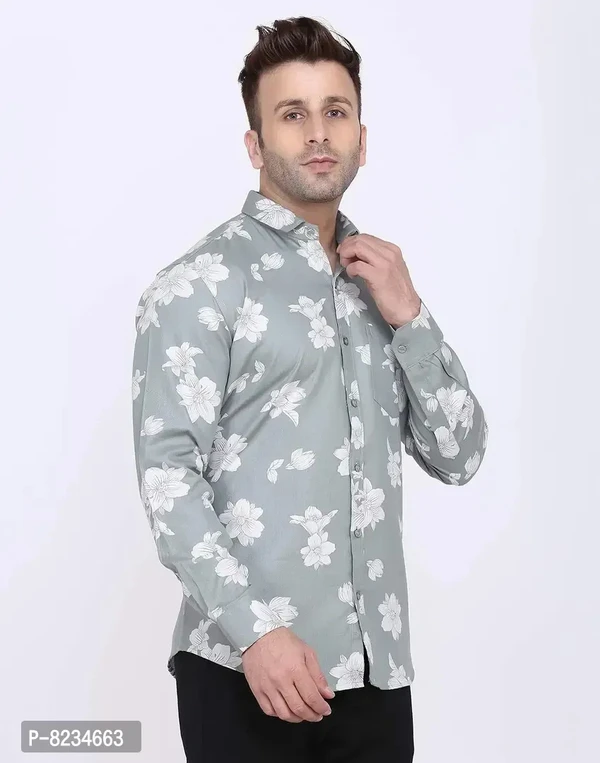 FEBIA Mens Cottonblend Floral Printed Fullsleeve Shirt - M