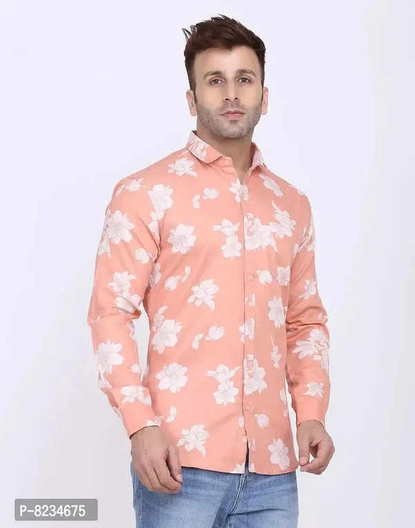 FEBIA Mens Cottonblend Floral Printed Fullsleeve Shirt - M