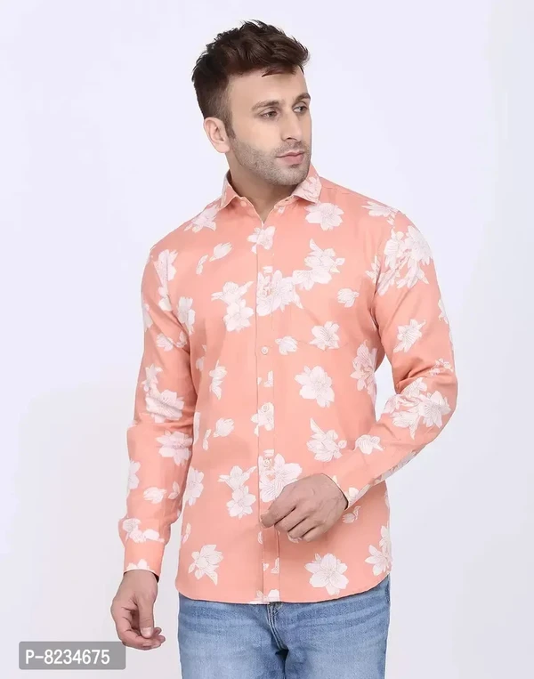 FEBIA Mens Cottonblend Floral Printed Fullsleeve Shirt - M