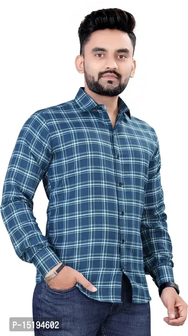 Stylish Men Cotton Blue Long Sleeves Casual Shirt - M