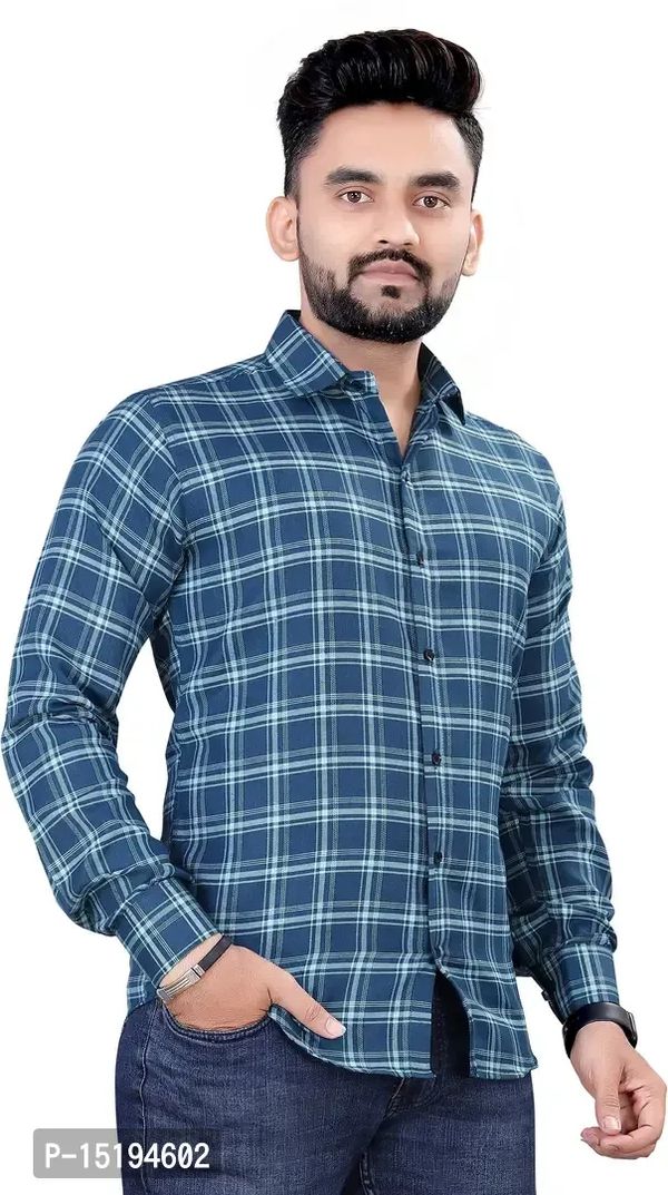 Stylish Men Cotton Blue Long Sleeves Casual Shirt - L