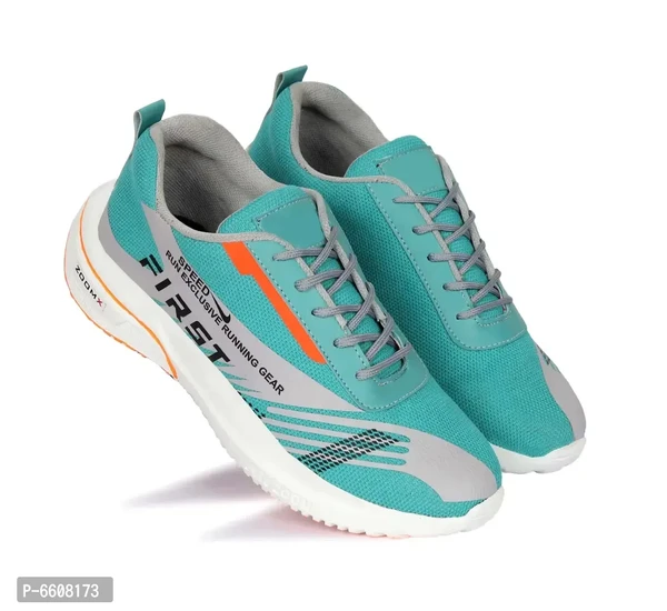 Elegant Turquoise Mesh Self Design Sports Running Shoes For Men  - EURO40