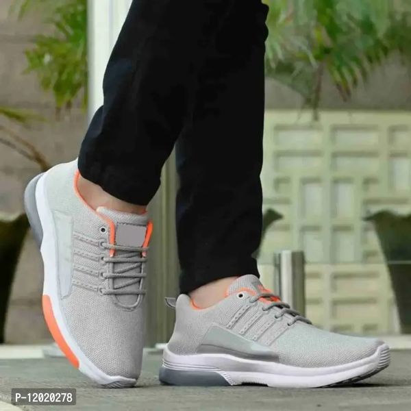 Stylish Grey Mesh Self Design Shoes For Men - UK9