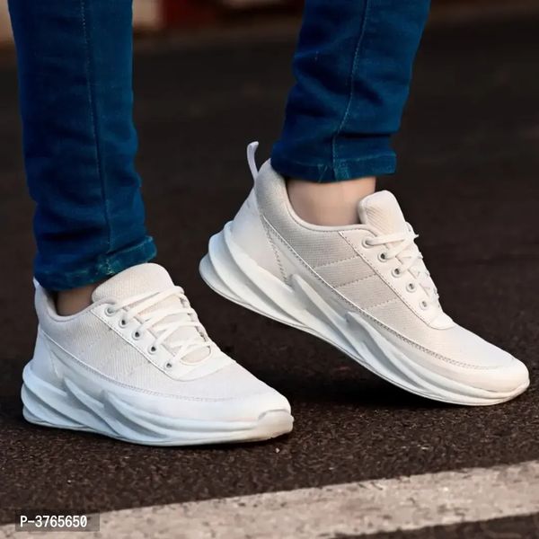 White Synthetic Sport Sneakers Shoes For Men's - UK7