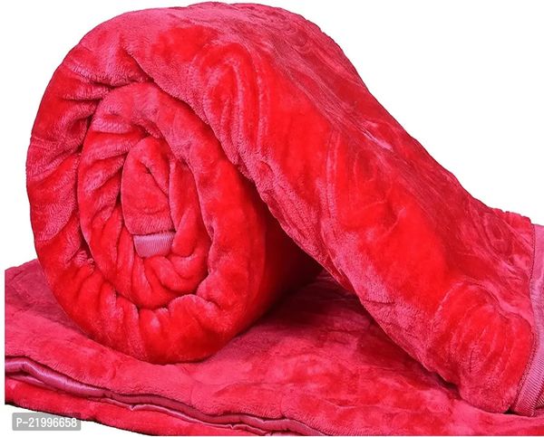 Comfortable Red Microfiber Self Pattern Blankets For Heavy Winter Double  - Double