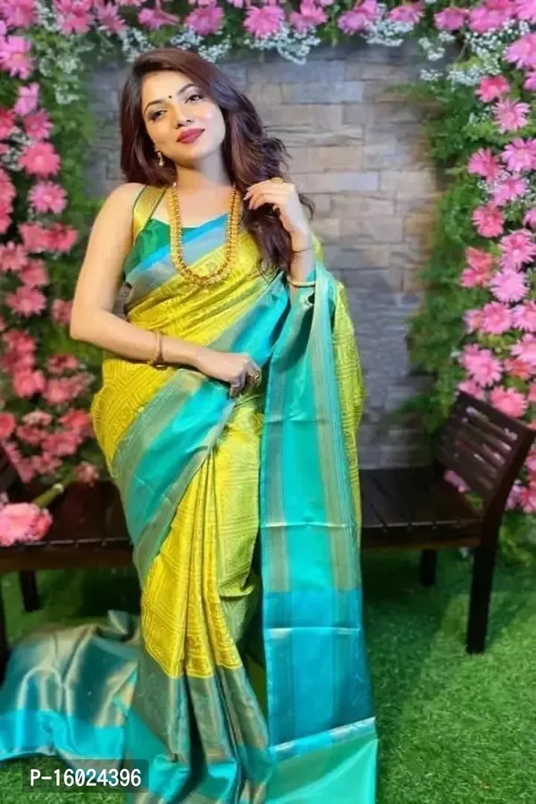 Stylish Silk Blend Yellow Saree