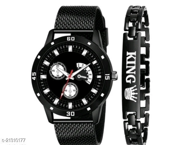 Stylish Men King Bracelet With Free Analog Watch 