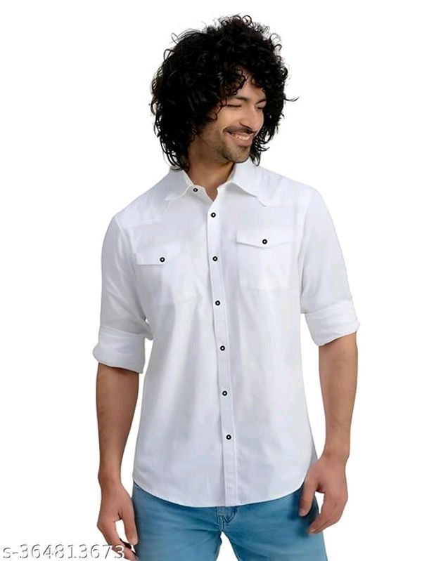 Men Double Pocket Plain Shirts  - M