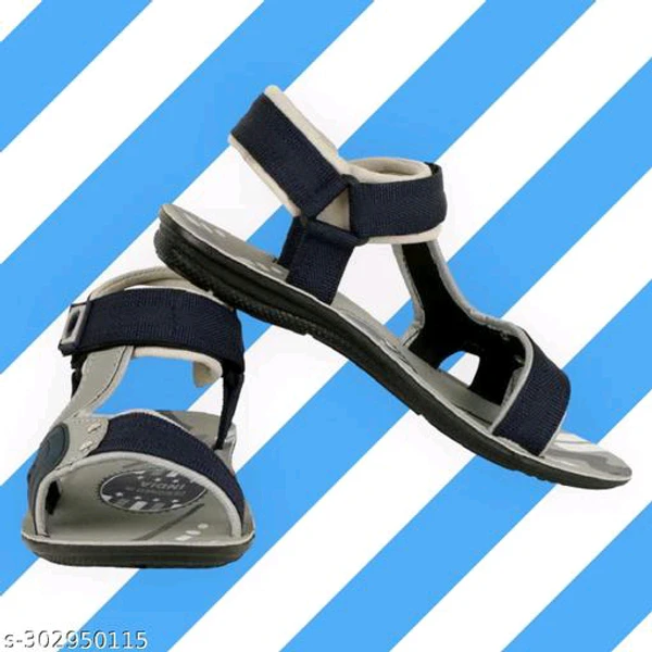 Genial Men's Grey Blue Synthetic Leather Casual Sandals  - IND-7