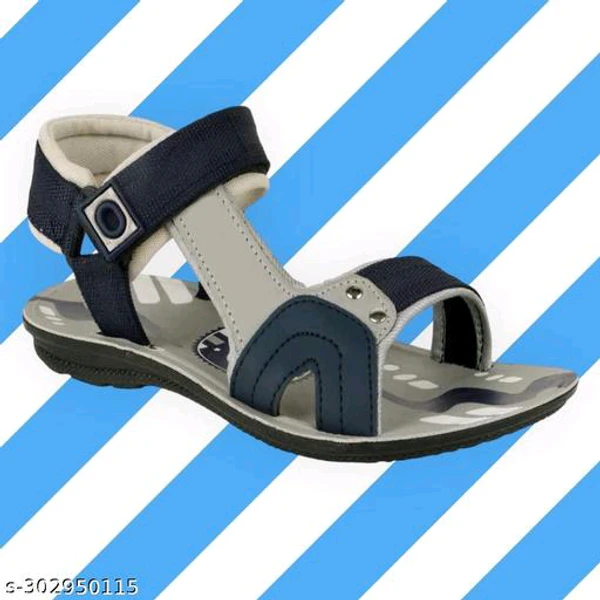 Genial Men's Grey Blue Synthetic Leather Casual Sandals  - IND-9