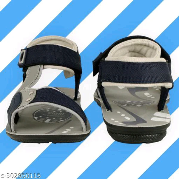 Genial Men's Grey Blue Synthetic Leather Casual Sandals  - IND-9