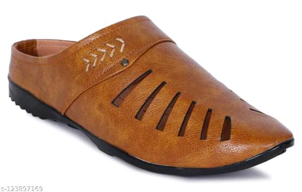 Beige Solid Mojaris For Men - IND-6