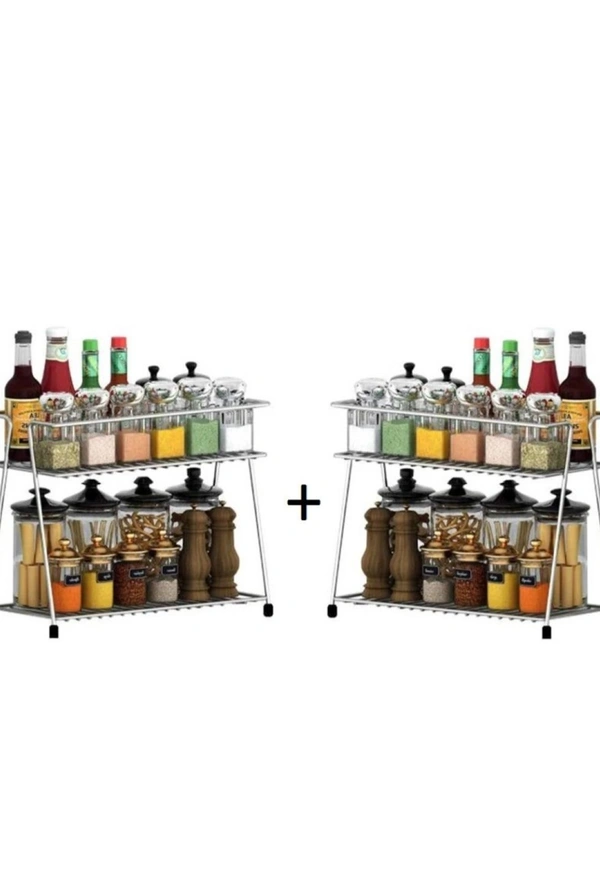 Stainless Steel 2 Layer Spice Rack For Kitchen (Pack Of 2)