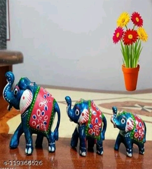 Decor Handcraft Elephants Decoration Set Of 3(Dark Blue)