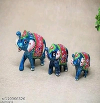 Decor Handcraft Elephants Decoration Set Of 3(Dark Blue)