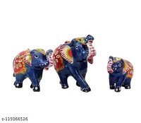 Decor Handcraft Elephants Decoration Set Of 3(Dark Blue)