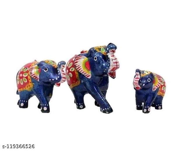 Decor Handcraft Elephants Decoration Set Of 3(Dark Blue)