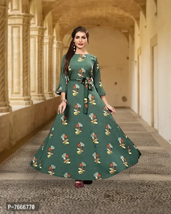 New Womens Fit Flare Athnic Gown (Green) - M
