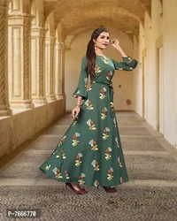 New Womens Fit Flare Athnic Gown (Green) - L