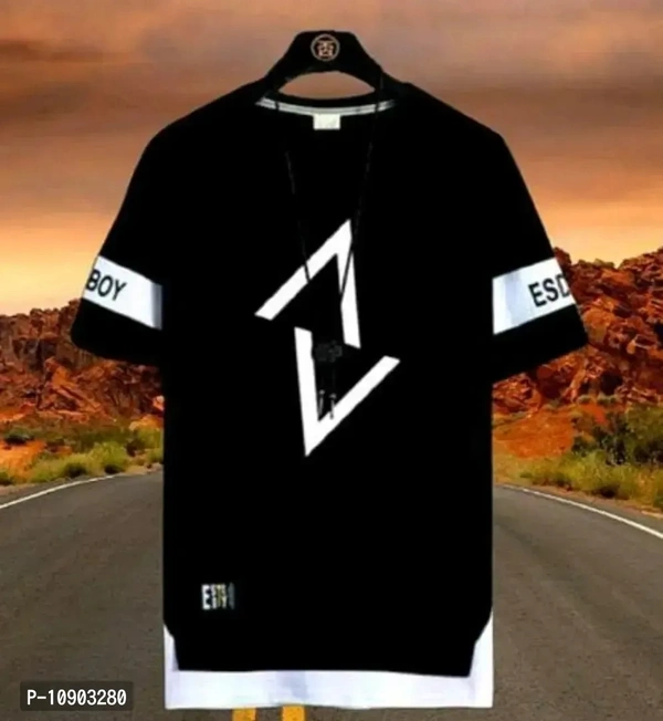 Stylogue Half Sleeve Printed T-shirt (Black) - L