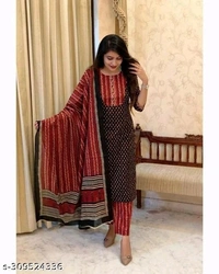 Red Print Kurti Set - M