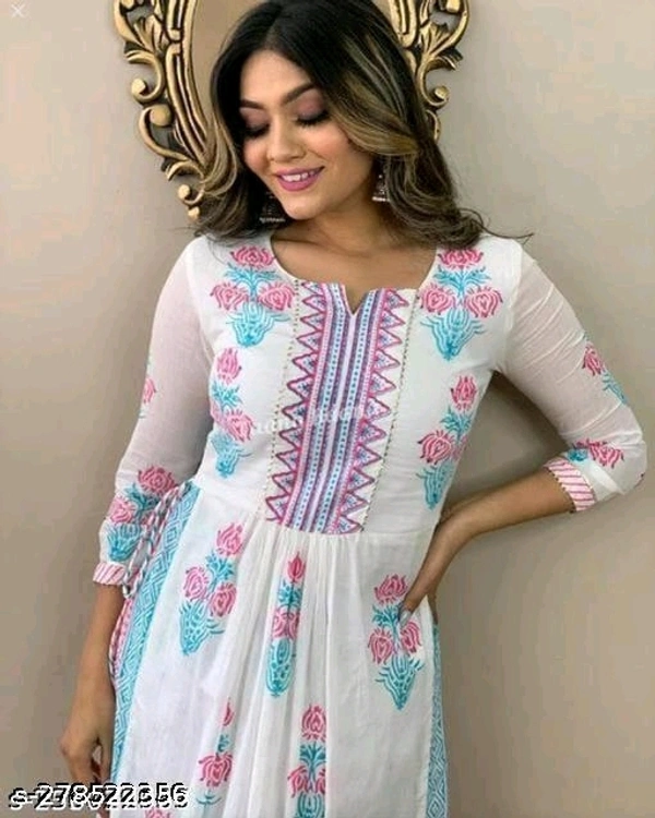 Women Flower Design Kurta Set - L