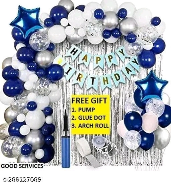 Dark Blue With Silver Happy Birthday Decoration Kit
