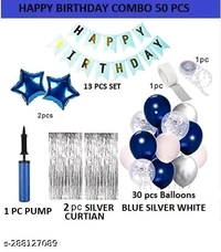 Dark Blue With Silver Happy Birthday Decoration Kit