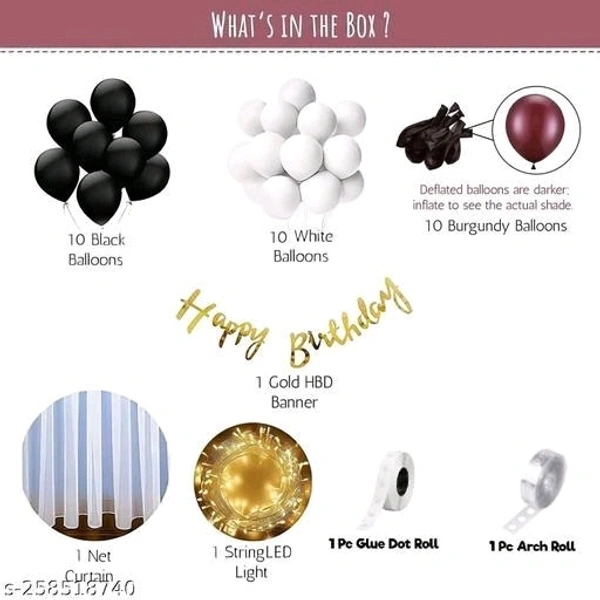 White Net Curtain Decoration With Burgandy Balloons Combo Set